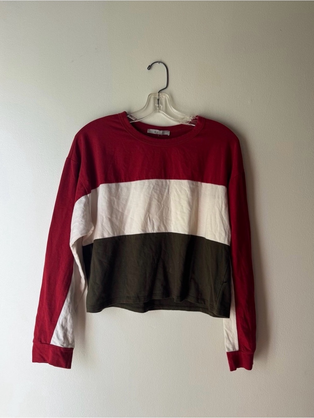 ✨ Gaze Red, White & Olive Green Striped Long Sleeve crop Top